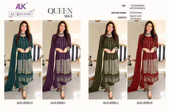 Queen Vol 3 By Alk Embroidery Georgette Pakistani Suits Wholesale Market In Surat With Price